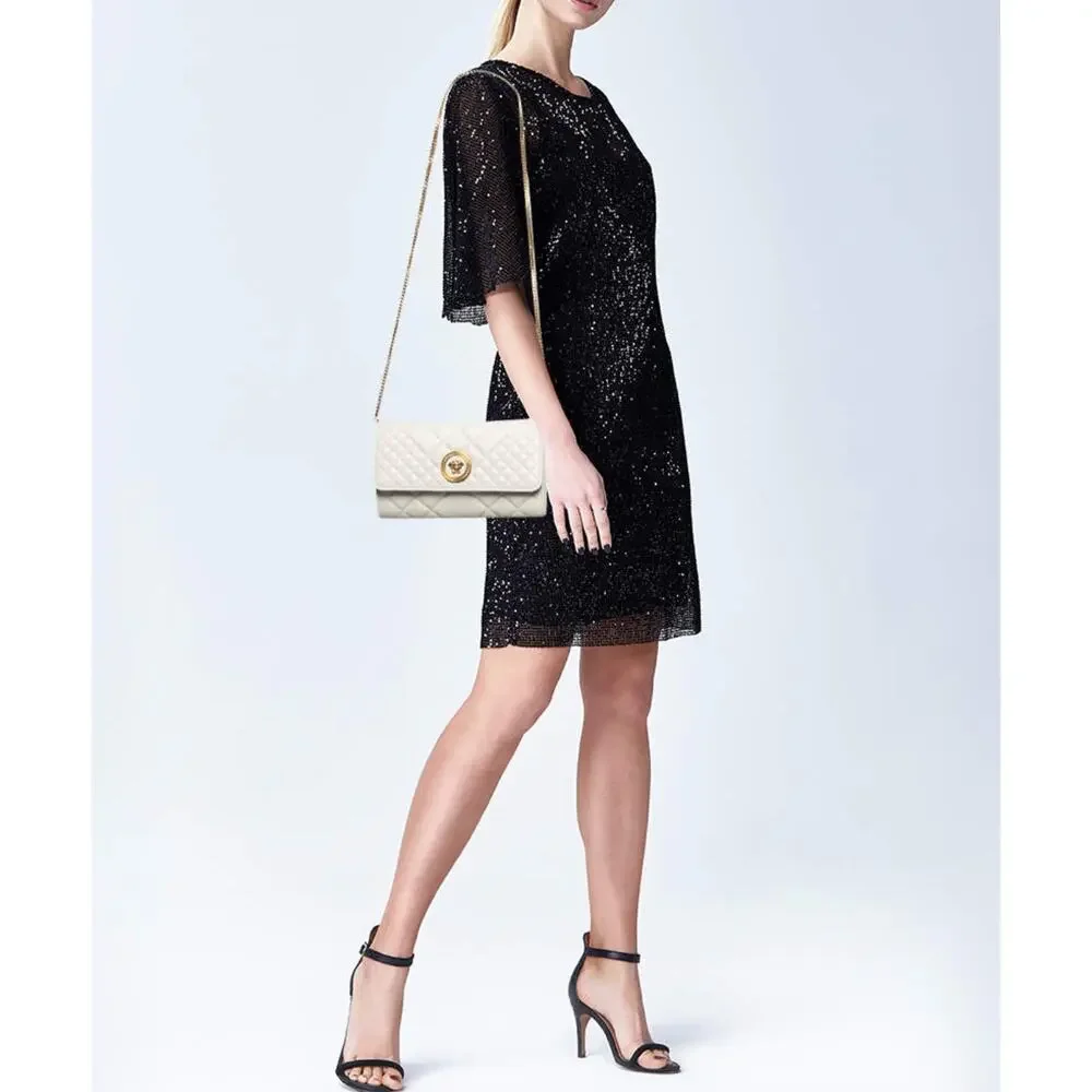 Versace Off White Quilted Leather La Medusa Gold Chain Clutch